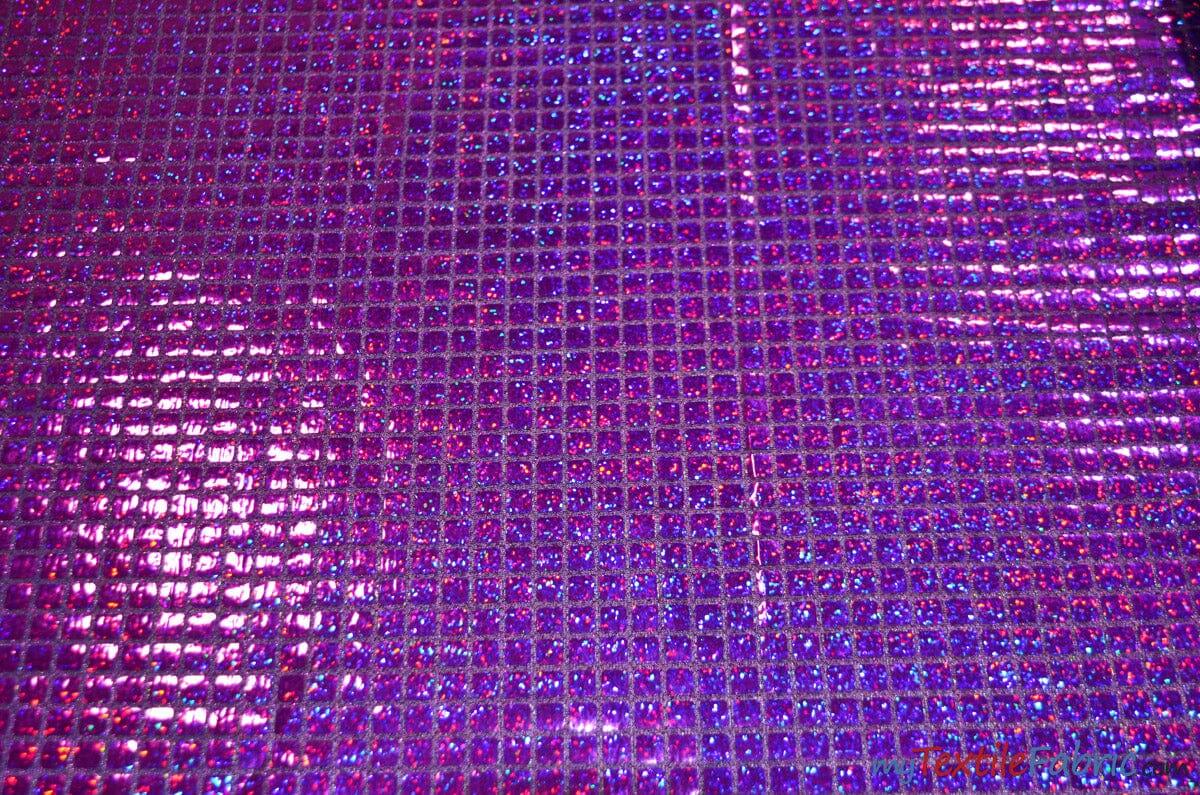 Hologram Square Sequins Fabric | Holographic Quad Sequins Fabric by the Yard | 40" Wide | Glued on Sequins for Decoration | 7 Colors | Fabric mytextilefabric Yards Purple 