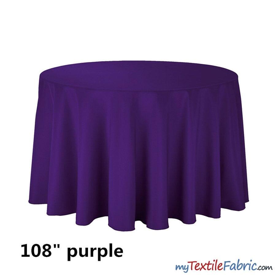 108" Round Polyester Seamless Tablecloth | Sold by Single Piece or Wholesale Box | Fabric mytextilefabric By Piece Purple 