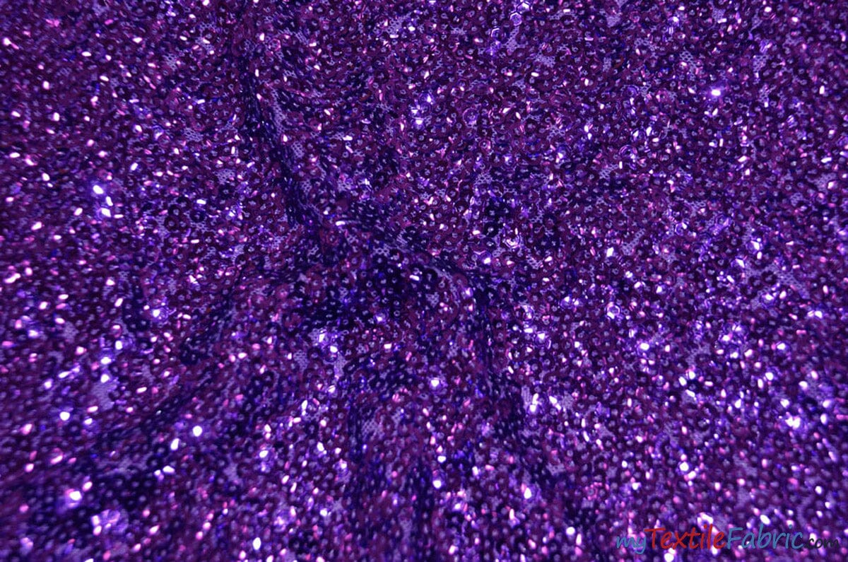 Gatsby Sequins Fabric | 6mm Flat Sewn Sequins on Mesh | 52" Wide | Multiple Colors | Fabric mytextilefabric Yards Purple 