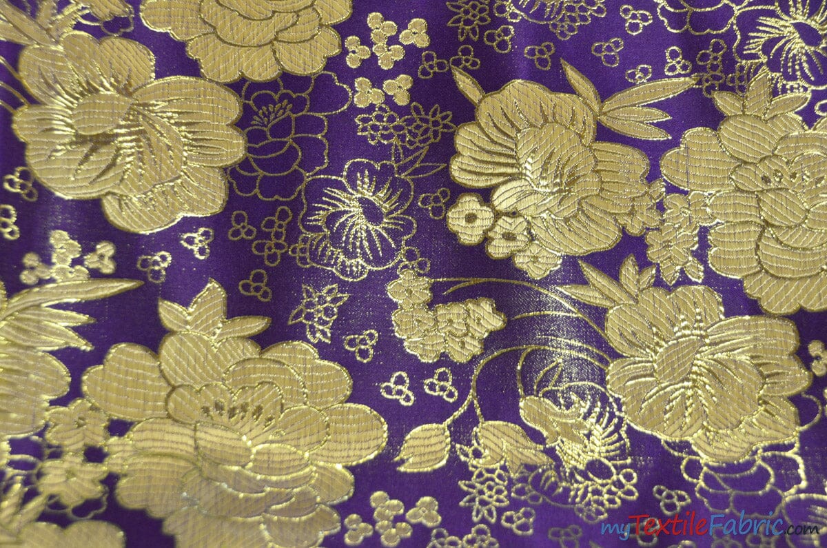 Oriental Metallic Flower Brocade | Metallic Brocade B23 | 58" Wide | Chinese Brocade Fabric | Fabric mytextilefabric Yards Purple 