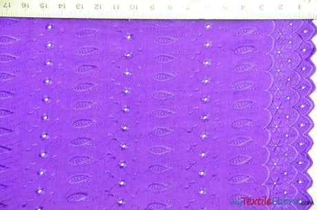 Polyester Cotton Eyelet Embroidery | Double Sided Border | 45" Wide | Multiple Colors | Fabric mytextilefabric Yards Purple 