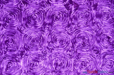 Rosette Satin Fabric | Wedding Satin Fabric | 54" Wide | 3d Satin Floral Embroidery | Multiple Colors | Wholesale Bolt | Fabric mytextilefabric Bolts Purple 