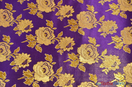 Oriental Metallic Flower Brocade | Metallic Brocade B88 | 58" Wide | Chinese Brocade Fabric | Fabric mytextilefabric Yards Purple 