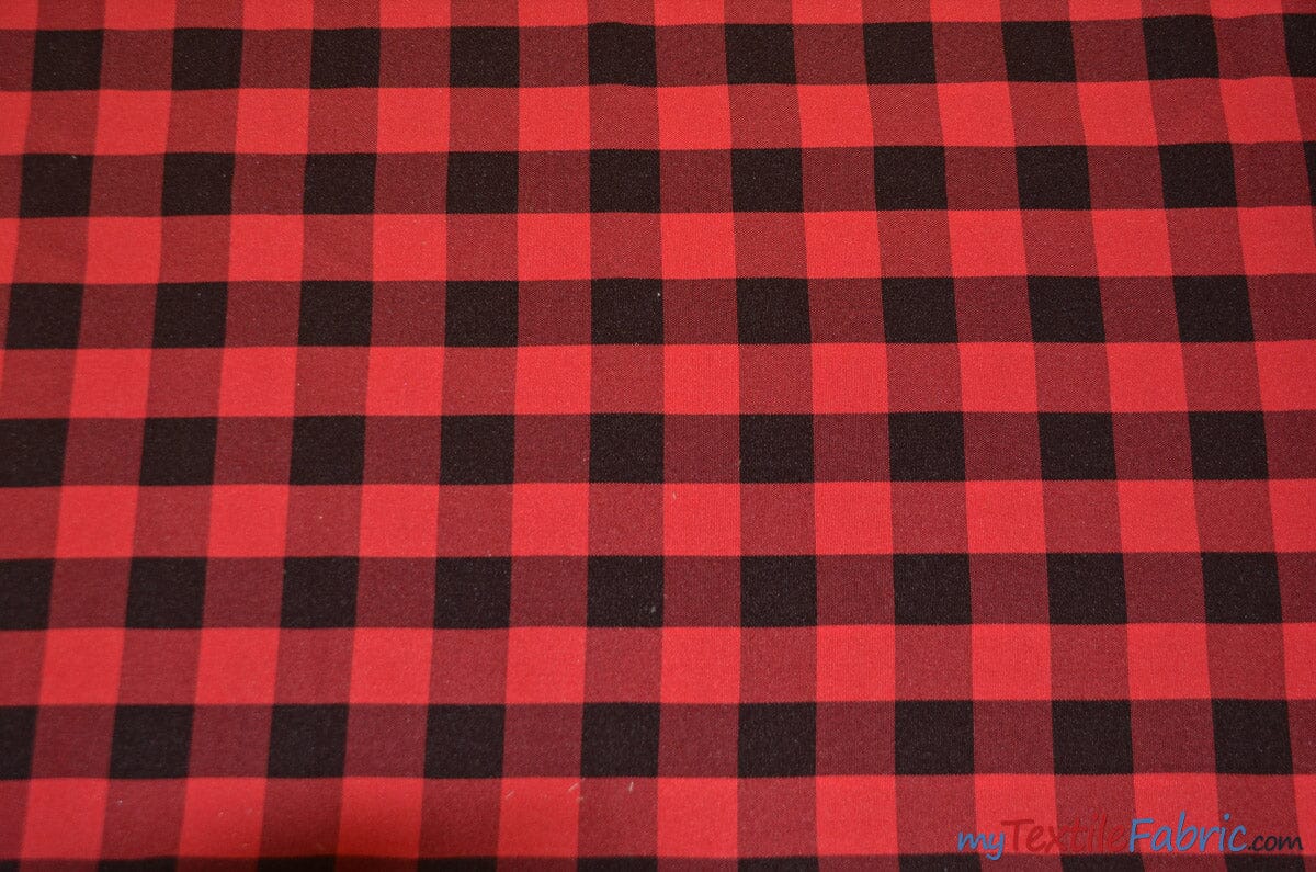 Gingham Checkered Fabric | Polyester Picnic Checkers | 1" x 1" | 60" Wide | Tablecloths, Curtains, Drapery, Events, Apparel | Fabric mytextilefabric Yards Buffalo Red Black 