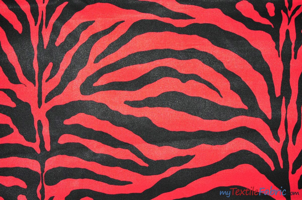 Animal Zebra Satin Fabric | Soft Satin Zebra Charmeuse Fabric | 60" Wide | Multiple Colors | Fabric mytextilefabric Yards Red Zebra 