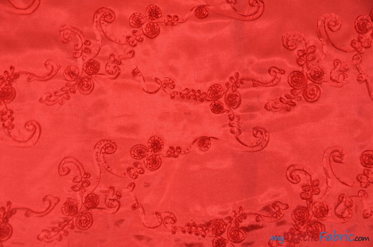 Ribbon Taffeta Fabric | Ribbon Cord Taffeta Embroidery | 54" Wide | Multiple Colors | Fabric mytextilefabric Yards Red 