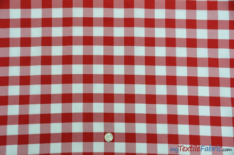 Gingham Checkered Fabric | Polyester Picnic Checkers | 1" x 1" | 60" Wide | Tablecloths, Curtains, Drapery, Events, Apparel | Fabric mytextilefabric Yards Red White 