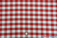 Load image into Gallery viewer, Gingham Checkered Fabric | Polyester Picnic Checkers | 1&quot; x 1&quot; | 60&quot; Wide | Tablecloths, Curtains, Drapery, Events, Apparel | Fabric mytextilefabric Yards Red White 