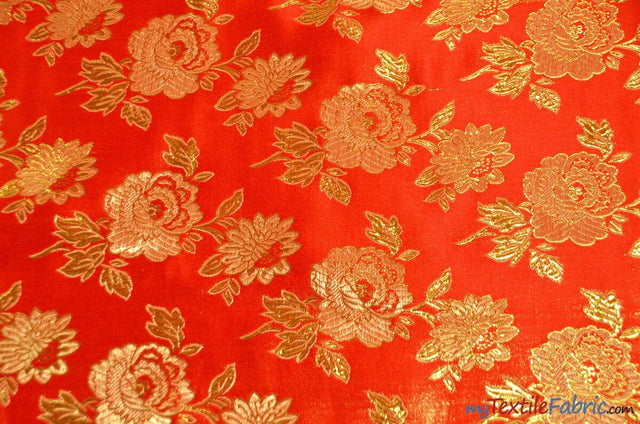 Oriental Metallic Flower Brocade | Metallic Brocade B88 | 58" Wide | Chinese Brocade Fabric | Fabric mytextilefabric Yards Red 