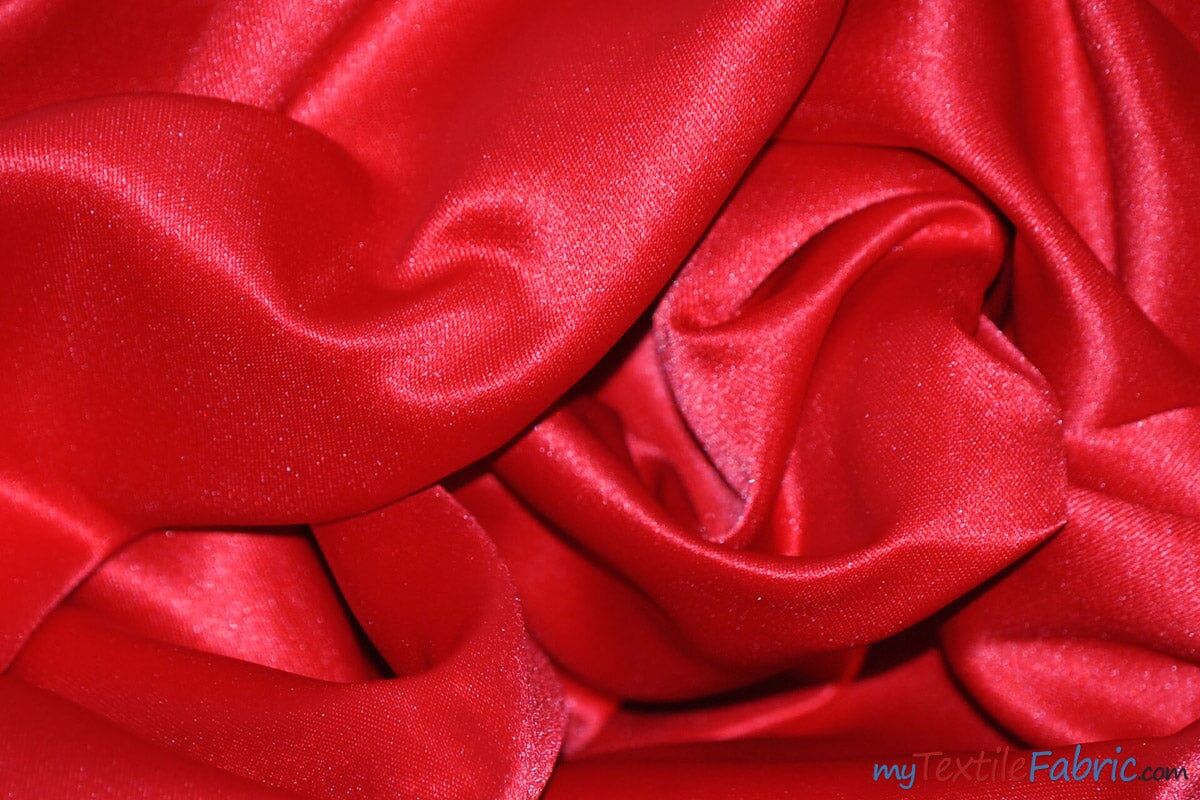 L'Amour Satin Fabric | Polyester Matte Satin | Peau De Soie | 60" Wide | Wholesale Bolt | Wedding Dress, Tablecloth, Multiple Colors | Fabric mytextilefabric Bolts Red 