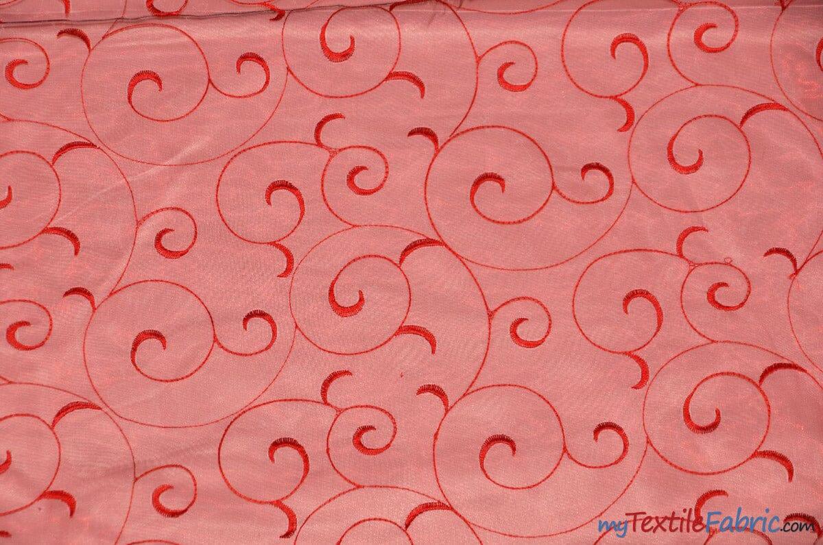 Swirl Organza Fabric | Embroidered Swirl Sheer | 54" Wide | Multiple Colors | Fabric mytextilefabric Yards Red 