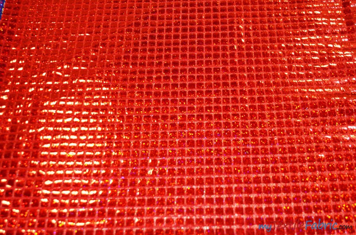 Hologram Square Sequins Fabric | Holographic Quad Sequins Fabric by the Yard | 40" Wide | Glued on Sequins for Decoration | 7 Colors | Fabric mytextilefabric Yards Red 