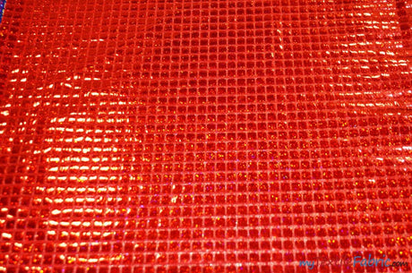 Hologram Square Sequins Fabric | Holographic Quad Sequins Fabric by the Yard | 40" Wide | Glued on Sequins for Decoration | 7 Colors | Fabric mytextilefabric Yards Red 