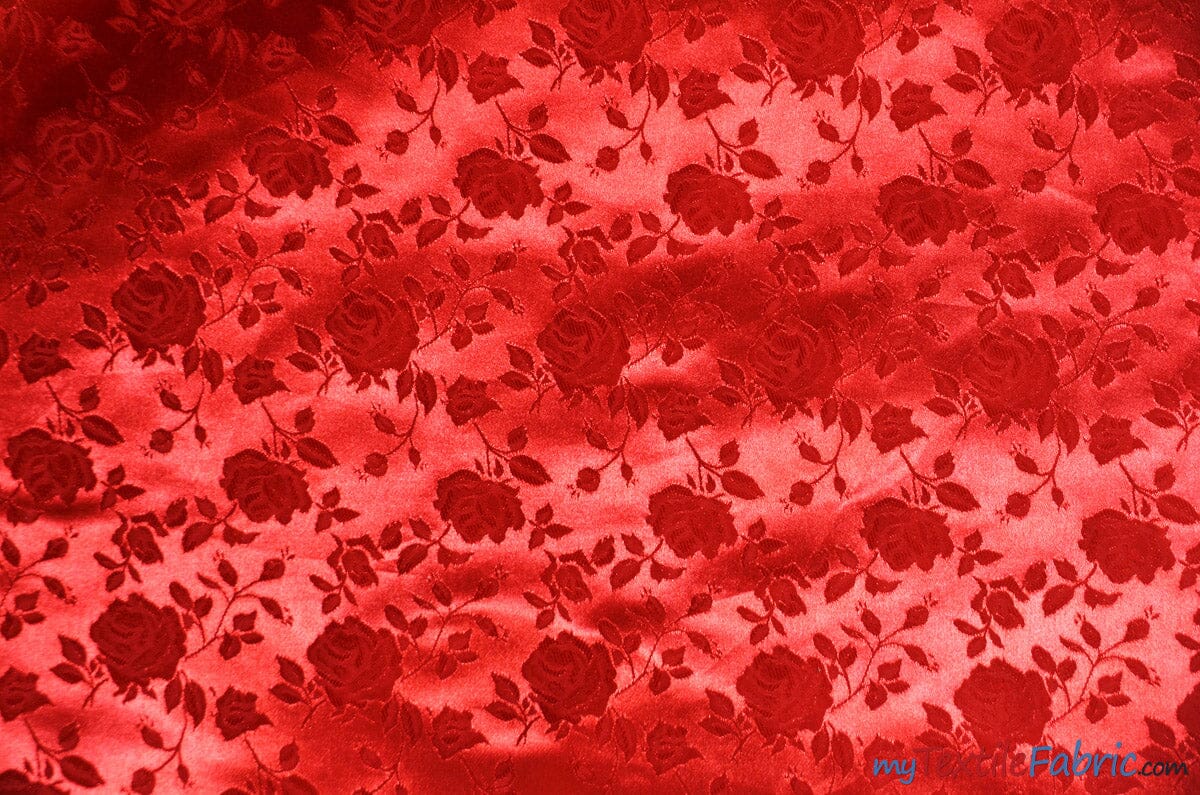 Satin Jacquard | Satin Flower Brocade | 60" Wide | Wholesale Bolt 65 Yards | Fabric mytextilefabric Bolts Red 