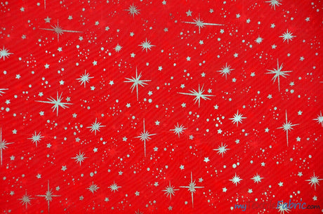 Shooting Star Foil Organza Fabric| 60" Wide | Sheer Organza with Foil Silver Metallic Star | Decor, Overlays, Accents, Dresses, Apparel | Fabric mytextilefabric Yards Red 