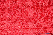 Load image into Gallery viewer, Rosette Satin Fabric | Wedding Satin Fabric | 54&quot; Wide | 3d Satin Floral Embroidery | Multiple Colors | Wholesale Bolt | Fabric mytextilefabric Bolts Red 