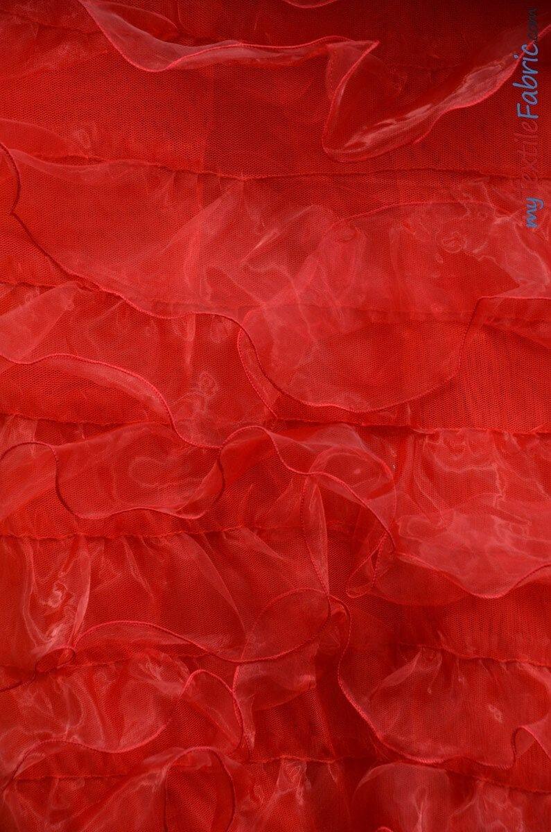 Organza Ruffled Mesh Fabric | Layered Ruffle Mesh Fabric | 57" Wide | Multiple Colors | Fabric mytextilefabric Yards Red 