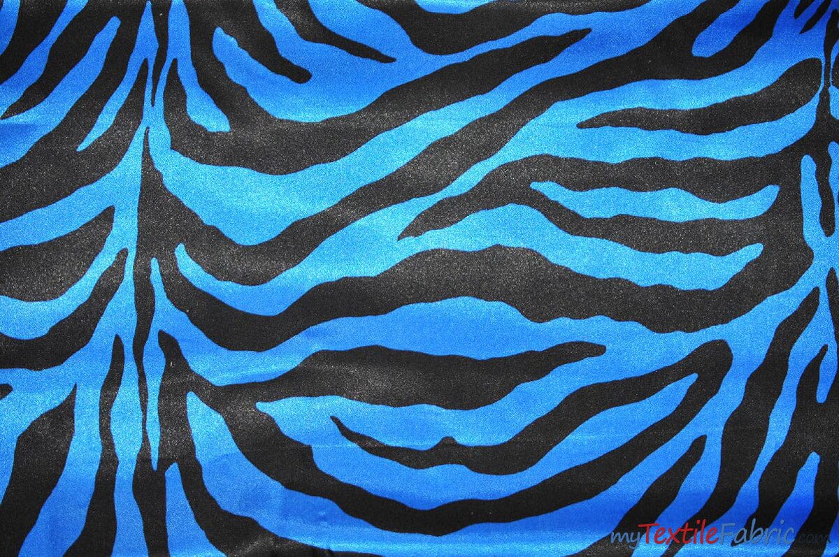 Animal Zebra Satin Fabric | Soft Satin Zebra Charmeuse Fabric | 60" Wide | Multiple Colors | Fabric mytextilefabric Yards Royal Blue Zebra 