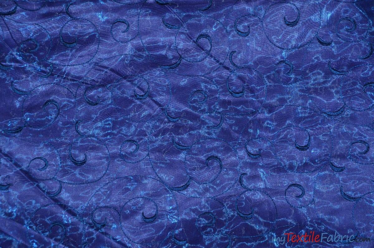 Swirl Organza Fabric | Embroidered Swirl Sheer | 54" Wide | Multiple Colors | Fabric mytextilefabric Yards Royal Blue 