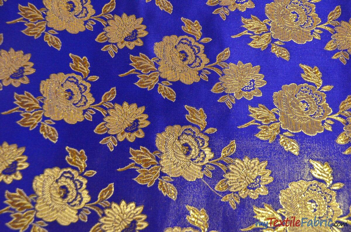 Oriental Metallic Flower Brocade | Metallic Brocade B88 | 58" Wide | Chinese Brocade Fabric | Fabric mytextilefabric Yards Royal Blue 