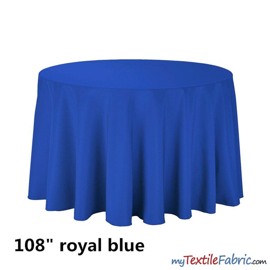 108" Round Polyester Seamless Tablecloth | Sold by Single Piece or Wholesale Box | Fabric mytextilefabric By Piece Royal Blue 