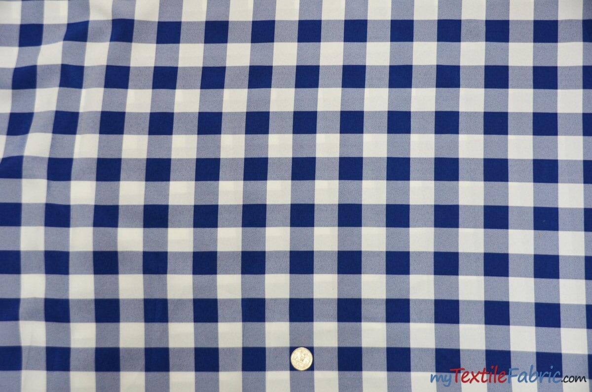 Gingham Checkered Fabric | Polyester Picnic Checkers | 1" x 1" | 60" Wide | Tablecloths, Curtains, Drapery, Events, Apparel | Fabric mytextilefabric Yards Royal Blue White 