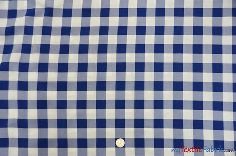 Gingham Checkered Fabric | Polyester Picnic Checkers | 1" x 1" | 60" Wide | Tablecloths, Curtains, Drapery, Events, Apparel | Fabric mytextilefabric Yards Royal Blue White 