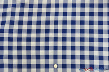 Load image into Gallery viewer, Gingham Checkered Fabric | Polyester Picnic Checkers | 1&quot; x 1&quot; | 60&quot; Wide | Tablecloths, Curtains, Drapery, Events, Apparel | Fabric mytextilefabric Yards Royal Blue White 