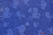 Load image into Gallery viewer, Embossed Floral Lurex Fabric | Tinsel Metallic Fabric | 54&quot; Wide | 3 Colors | Fabric mytextilefabric Yards Royal 