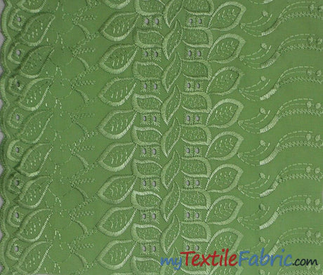 Polyester Cotton Eyelet Embroidery | One Side Scallop | 45" Wide | Multiple Colors | Fabric mytextilefabric Yards Sage 