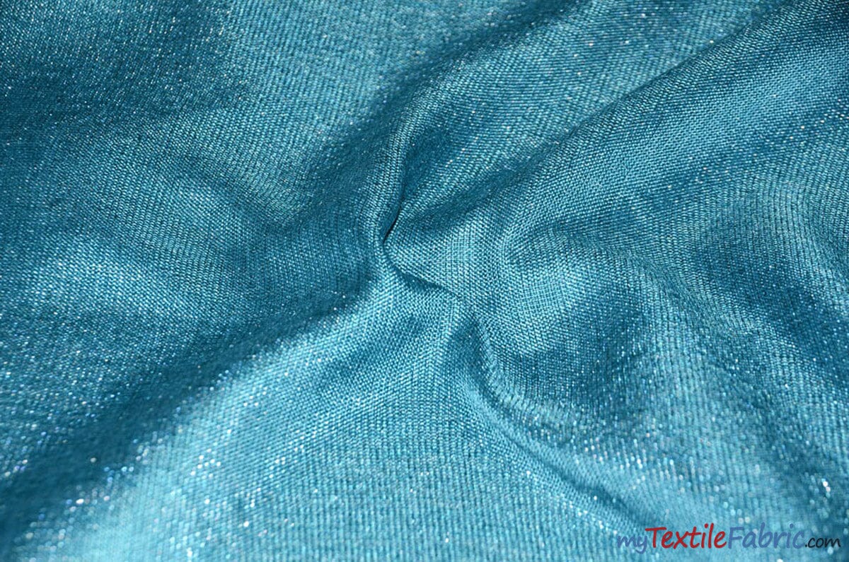 Metallic Vintage Linen Fabric | Imitation Burlap with Metallic Foil | 60" Wide | Washable Burlap Fabric for Decor | Fabric mytextilefabric Yards Seafoam Silver 