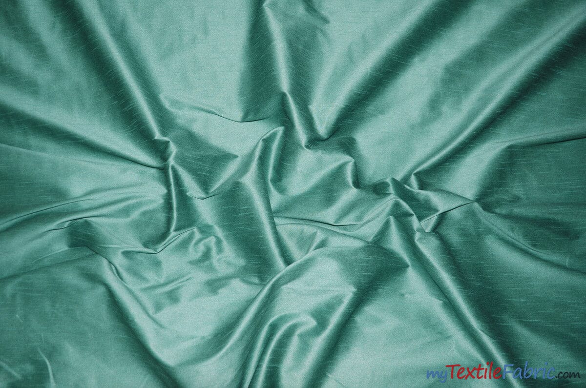 Polyester Silk Fabric | Faux Silk | Polyester Dupioni Fabric | Continuous Yards | 54" Wide | Multiple Colors | Fabric mytextilefabric Yards Seafoam 