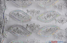 Load image into Gallery viewer, Coco Mango Sheer Embroidery | Double Scallop Lace | 52&quot; Wide | 2 Colors Available | Fabric mytextilefabric Yards Silver 
