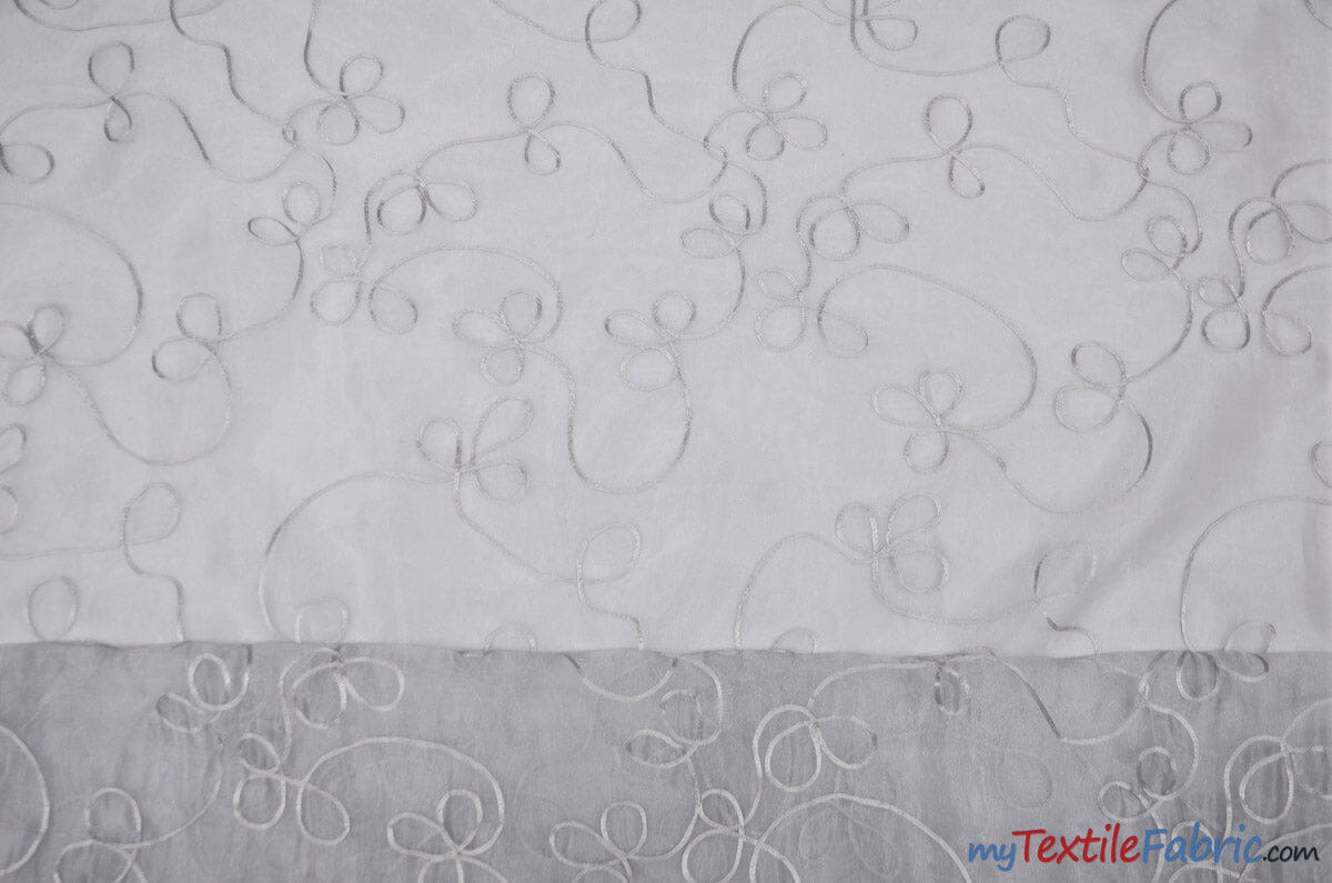 Fantasia Organza Embroidery Fabric | Embroidered Floral Sheer | 54" Wide | Multiple Colors | Fabric mytextilefabric Yards Silver 