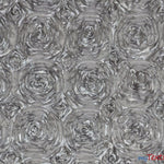 Load image into Gallery viewer, Rosette Satin Fabric | Wedding Satin Fabric | 54&quot; Wide | 3d Satin Floral Embroidery | Multiple Colors | Continuous Yards | Fabric mytextilefabric Yards Silver 
