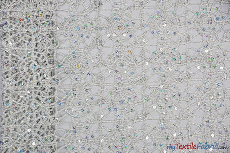 Open Weave Chain Chemical Lace Fabric | 50" Wide | 10 Colors | Fabric mytextilefabric Yards Silver 