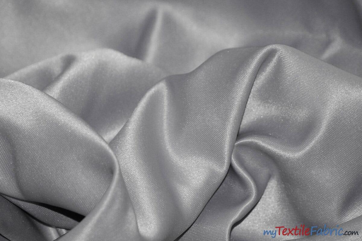 L'Amour Satin Fabric | Polyester Matte Satin | Peau De Soie | 60" Wide | Wholesale Bolt | Wedding Dress, Tablecloth, Multiple Colors | Fabric mytextilefabric Bolts Silver 