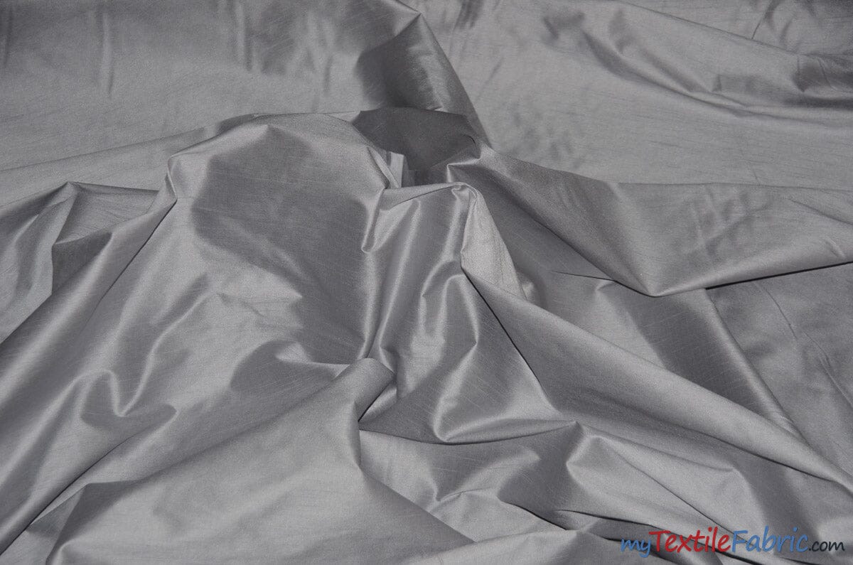 Polyester Silk Fabric | Faux Silk | Polyester Dupioni Fabric | Sample Swatch | 54" Wide | Multiple Colors | Fabric mytextilefabric Sample Swatches Silver 