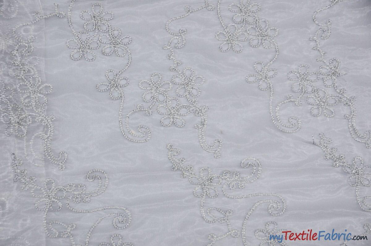 Coco Ribbon Sheer Embroidery | Double Scallop Lace | 52" Wide | Fabric mytextilefabric Yards Silver 