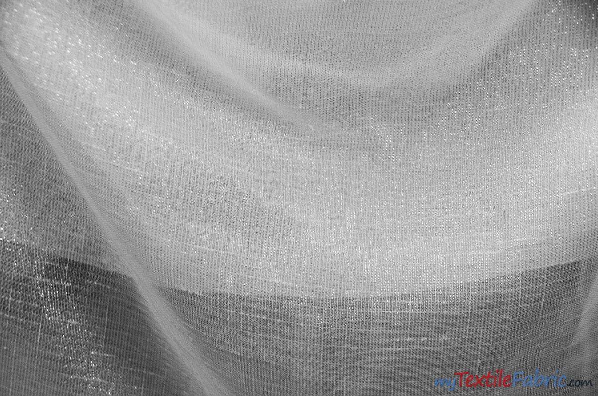 Extra Wide Metallic Faux Sheer Linen | Metallic Sheer Linen for Drapery | 108" Wide | Silver and Gold | Multiple Colors | Fabric mytextilefabric 3"x3" Sample Swatch White Silver 