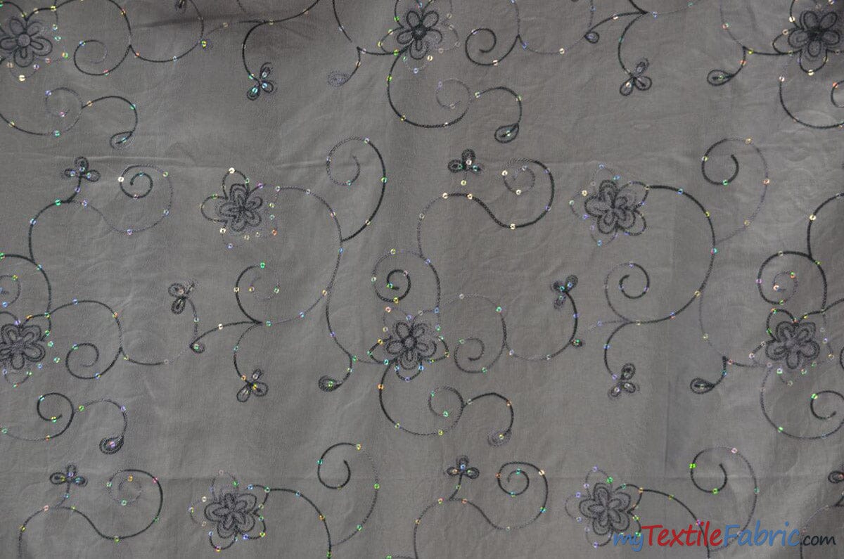 Aurora Taffeta Embroidery | Embroidered Floral Taffeta | 54" Wide | Multiple Colors | Fabric mytextilefabric Yards Silver 