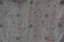 Load image into Gallery viewer, Aurora Taffeta Embroidery | Embroidered Floral Taffeta | 54&quot; Wide | Multiple Colors | Fabric mytextilefabric Yards Silver 
