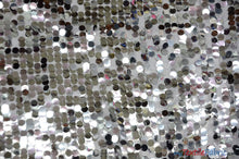 Load image into Gallery viewer, Fish Scale Paillette Sequins Fabric | 9mm Sequins Fabric | 52&quot; Wide | Multiple Colors | Fabric mytextilefabric Yards Pure Silver on Silver 