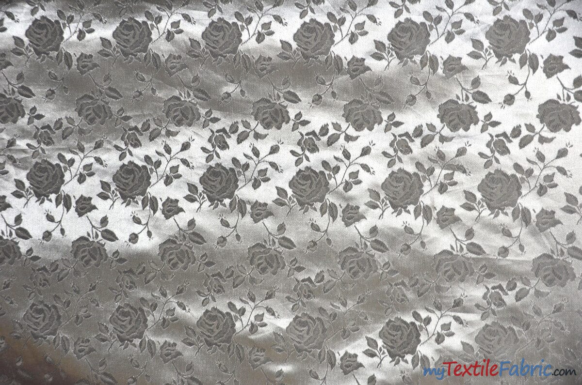 Satin Jacquard | Satin Flower Brocade | 60" Wide | Sold by the Continuous Yard | Fabric mytextilefabric Yards Silver 