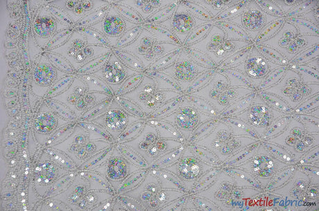 Coco Star Sheer Embroidery | Double Scallop Lace | 52" Wide | Fabric mytextilefabric Yards Silver 