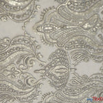 Load image into Gallery viewer, Medallion Bridal Lace | Sequins Damask Embroidery | 52&quot; Wide | Lace Wedding Dress | Sequins Lace Fabric | Fabric mytextilefabric Yards Silver 
