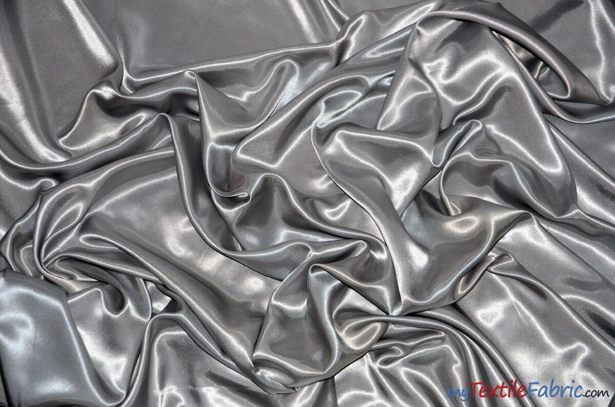 Silky Soft Medium Satin Fabric | Lightweight Event Drapery Satin | 60" Wide | Economic Satin by the Wholesale Bolt | Fabric mytextilefabric Bolts Silver 0034 