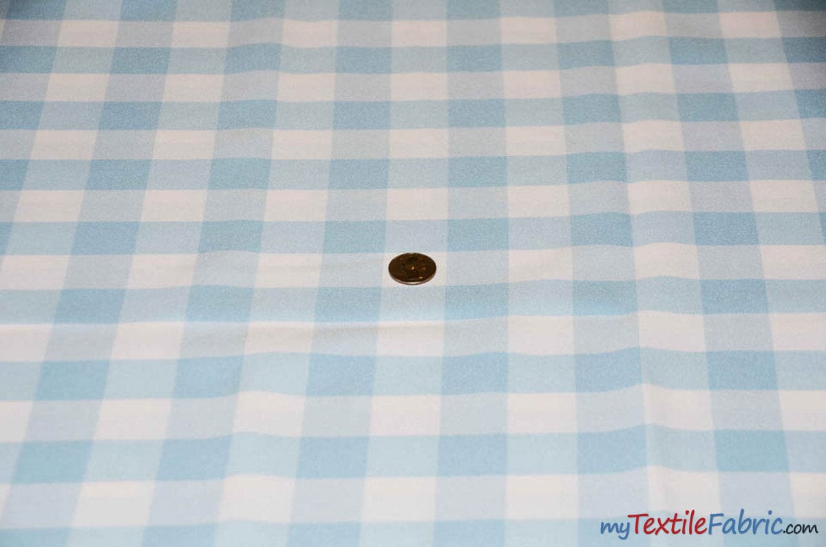 Gingham Checkered Fabric | Polyester Picnic Checkers | 1" x 1" | 60" Wide | Tablecloths, Curtains, Drapery, Events, Apparel | Fabric mytextilefabric Yards Sky Blue White 