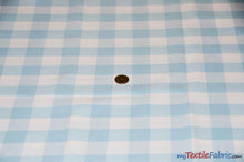 Load image into Gallery viewer, Gingham Checkered Fabric | Polyester Picnic Checkers | 1&quot; x 1&quot; | 60&quot; Wide | Tablecloths, Curtains, Drapery, Events, Apparel | Fabric mytextilefabric Yards Sky Blue White 