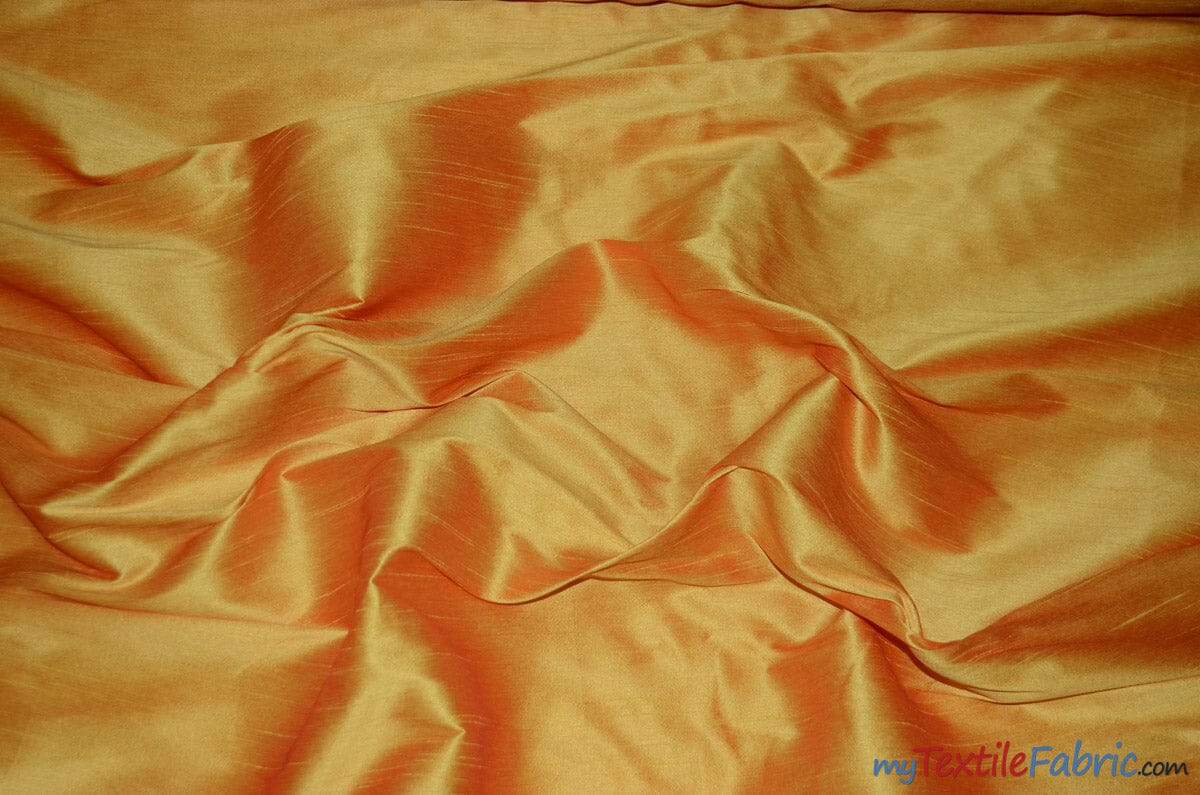 Polyester Silk Fabric | Faux Silk | Polyester Dupioni Fabric | Sample Swatch | 54" Wide | Multiple Colors | Fabric mytextilefabric Sample Swatches Sunset Orange 